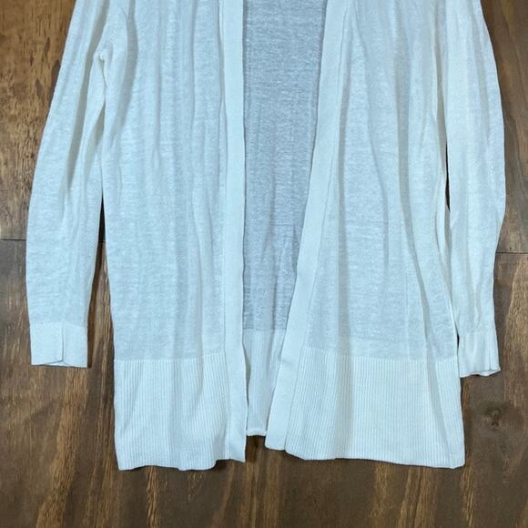 Ann Taylor Womens Sweater White Open Front Sheer Cardigan Normcore Medium - Picture 3 of 11